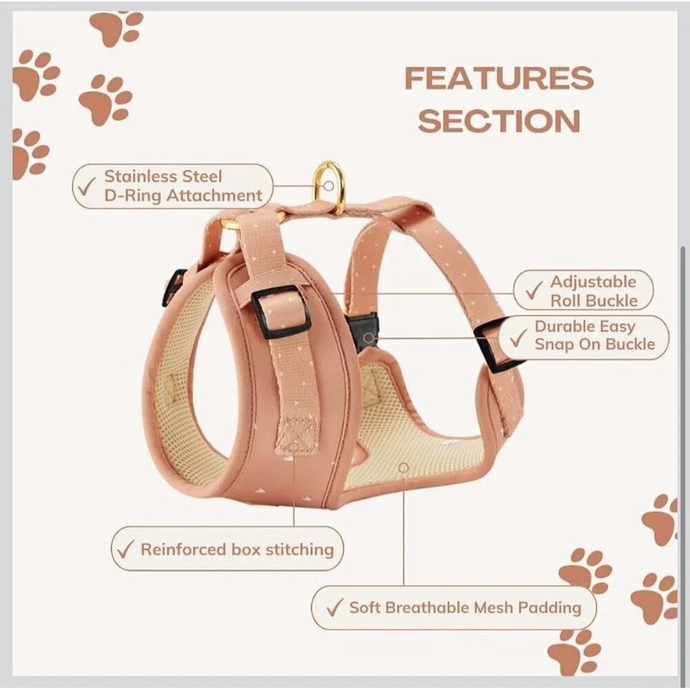 The Wagging Tail Adjustable Soft Harness for Small Dog or Cat in Pink Hearts